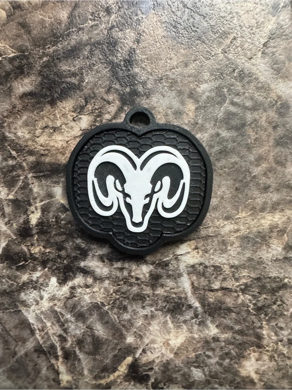 Black and White Ram Head Keychain Charm